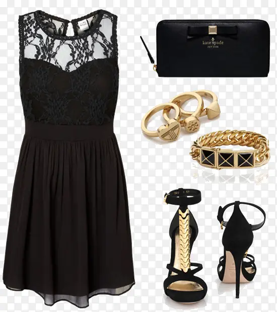 黑色连衣裙和高跟鞋耳环