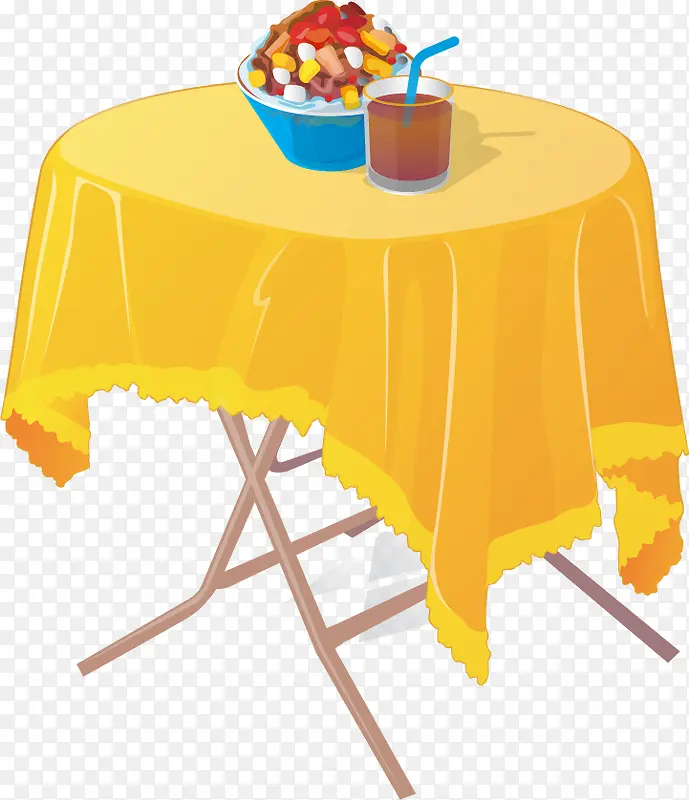 矢量手绘黄色餐桌
