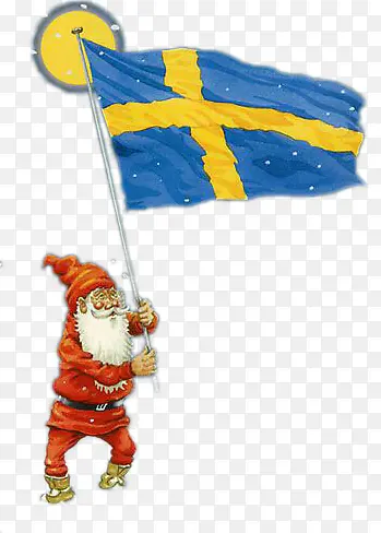 月夜举着瑞典旗的圣诞老人