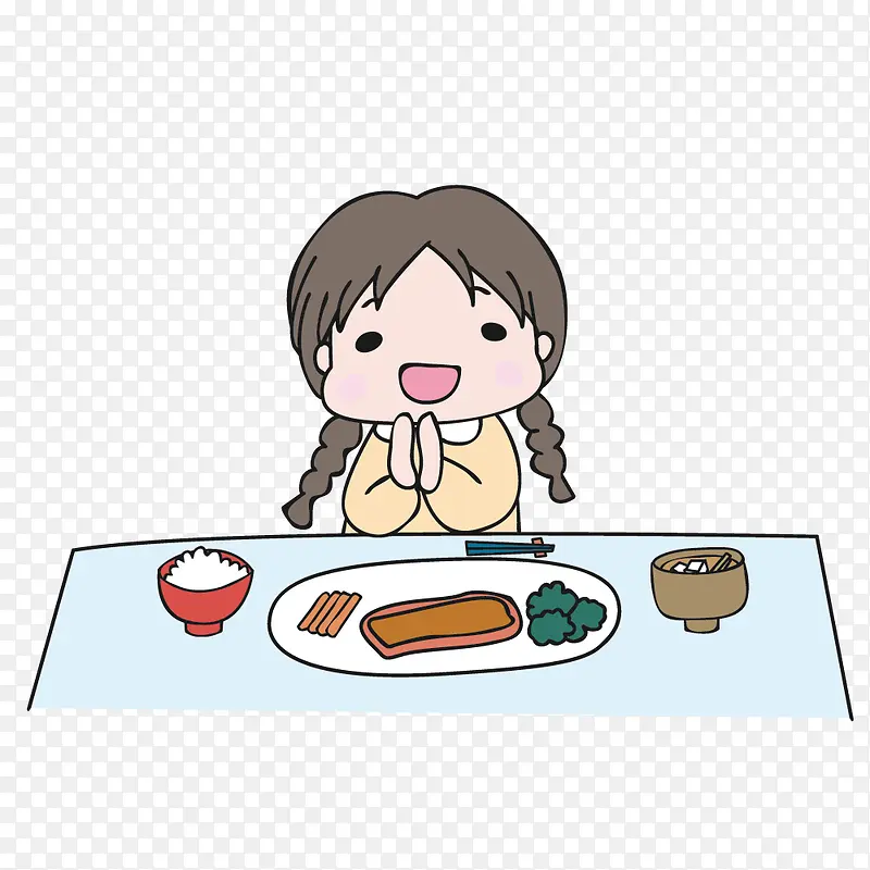 餐桌美食和女孩卡通图