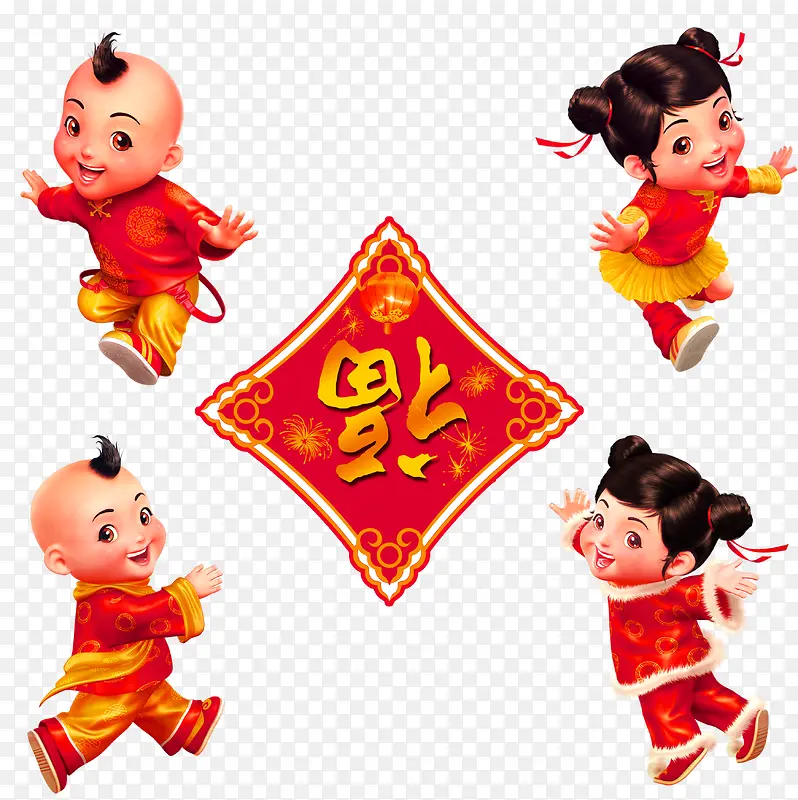 红色中国风福娃装饰图案