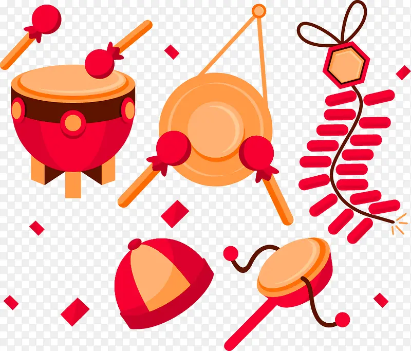 红色中国风锣鼓装饰图案