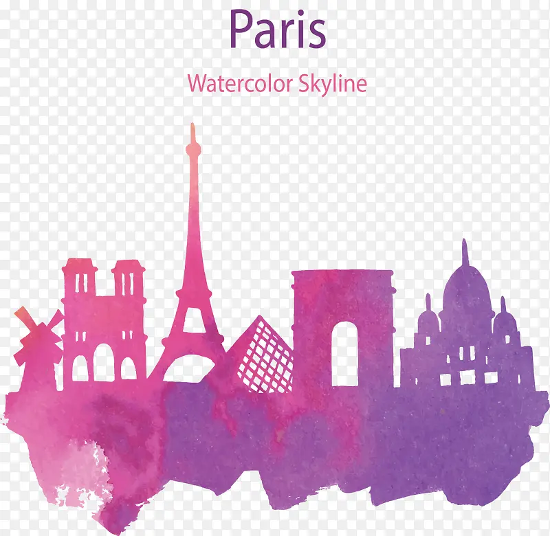 紫色法国巴黎剪影