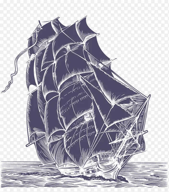 钢笔画精致的大帆船
