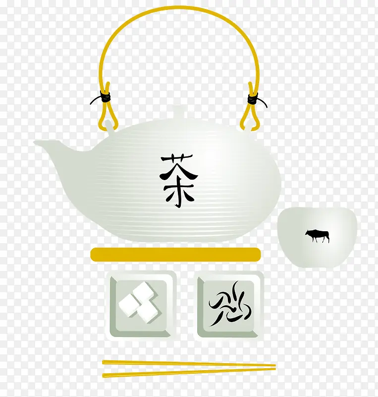 风雅的茶壶茶杯矢量素材