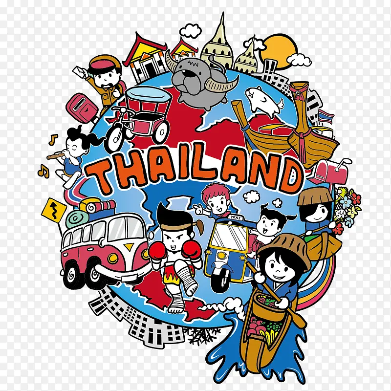 泰国旅游手绘卡通