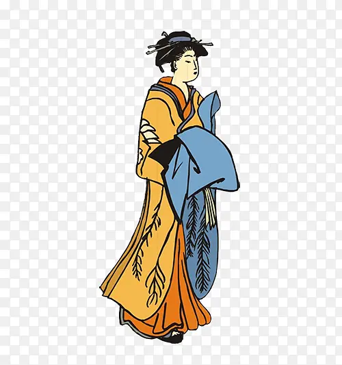 蓝色布料古代日本女子和服
