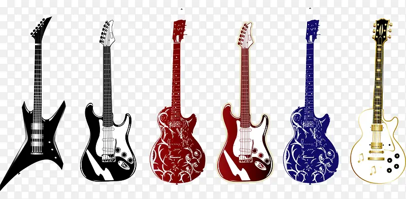 手绘彩色各种音乐电吉他