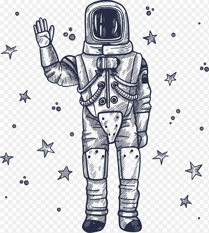 手绘素描卡通宇航员