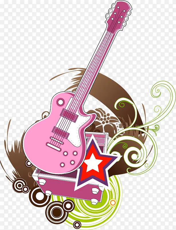 抽象粉色吉他五角星图案
