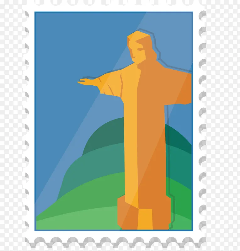 卡通旅游城市邮票巴西耶稣像素材