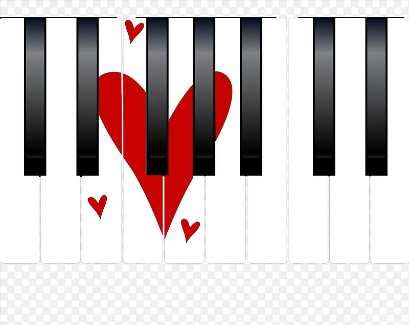 手绘黑白红心钢琴键