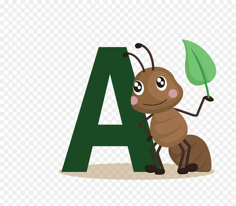 卡通手绘可爱的小动物英文字母A