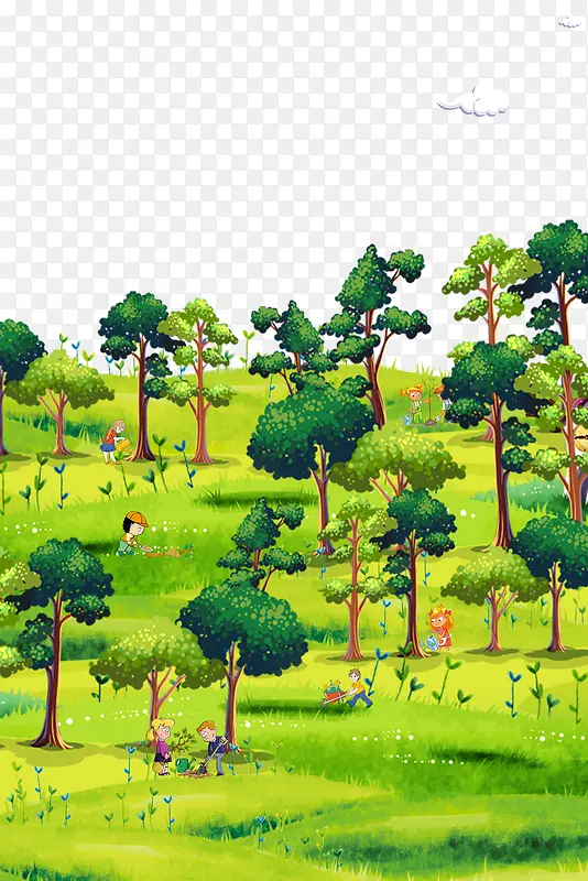 免抠卡通手绘森林里植树的人