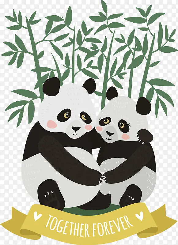 卡通熊猫情侣矢量素材