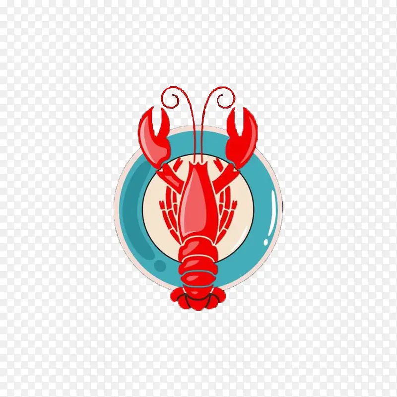 手绘红色海鲜龙虾