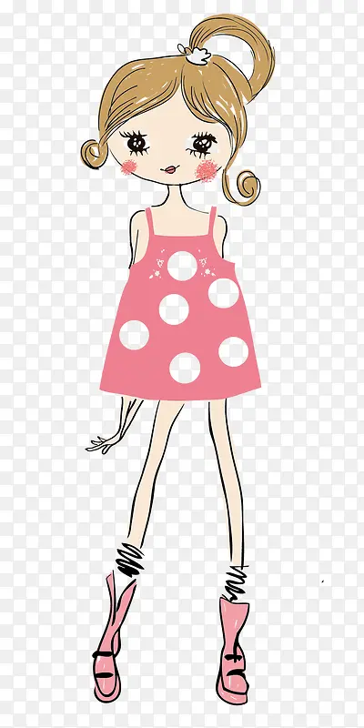 卡通手绘粉色裙子的女孩