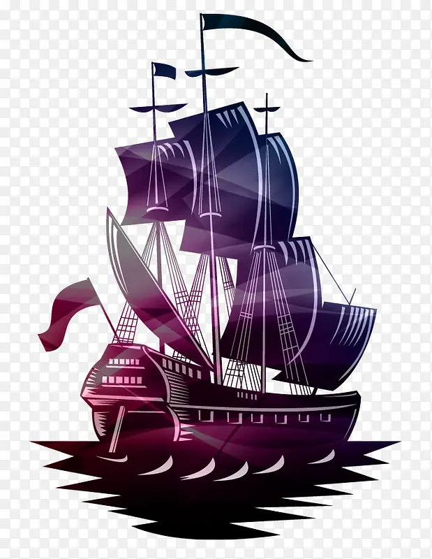 紫色帆船免抠素材
