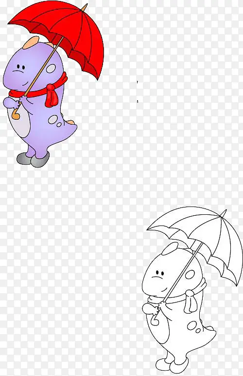打雨伞的卡通恐龙简笔画图片[