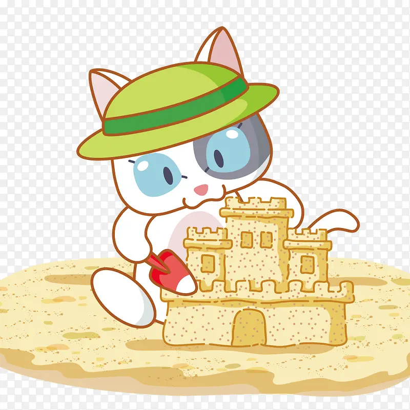 小猫在堆沙子城堡