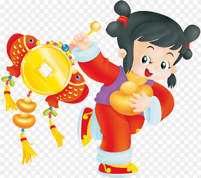 红色中国风卡通女孩