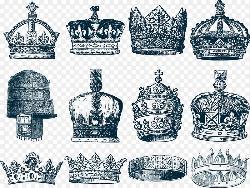 12款皇冠素描欧美皇冠矢量图