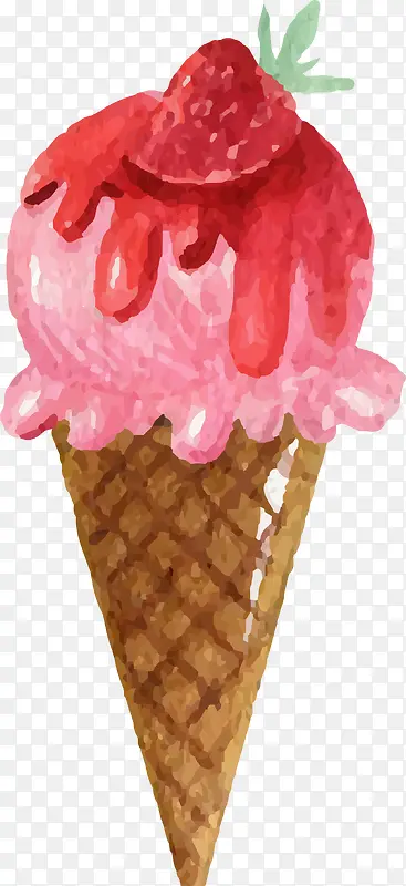 红色水彩草莓冰淇淋