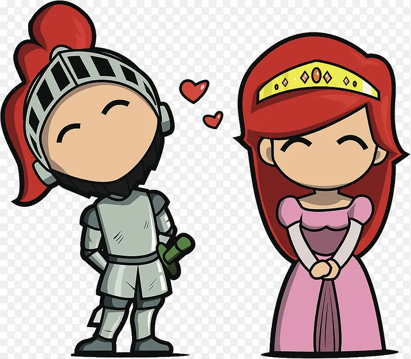 卡通插图礼服公主与骑士