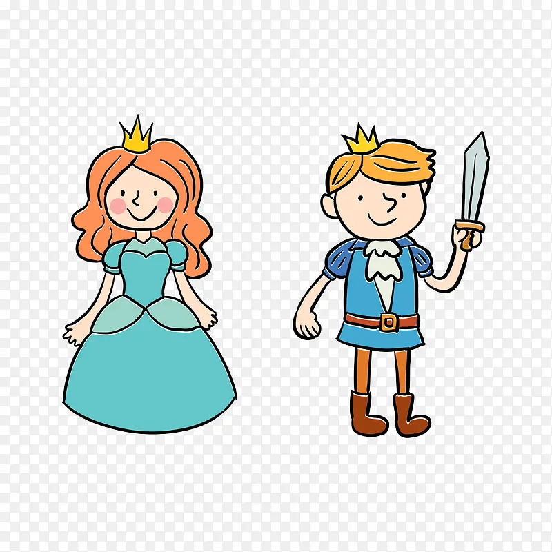 蓝色卡通王子与公主素材