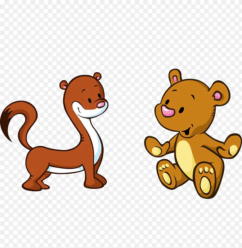 一只卡通小熊和一只卡通松鼠