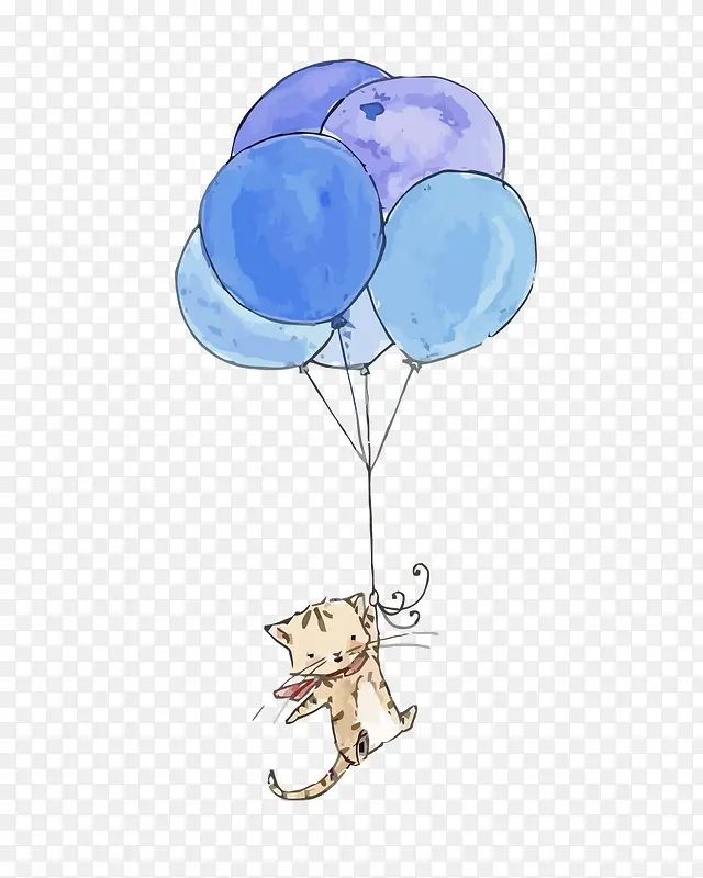 矢量蓝色气球和猫咪