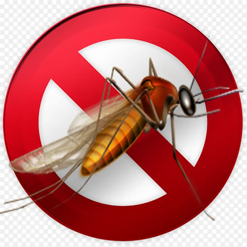 卡通红色圆形禁止蚊子害虫图标免