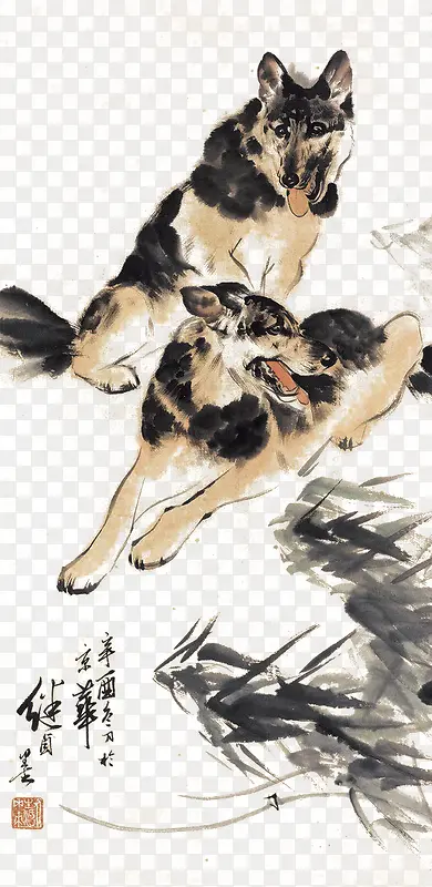 水墨双犬