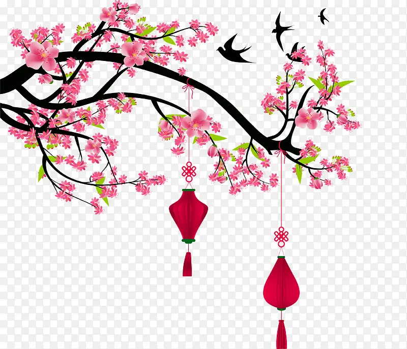 粉色浪漫树木灯笼