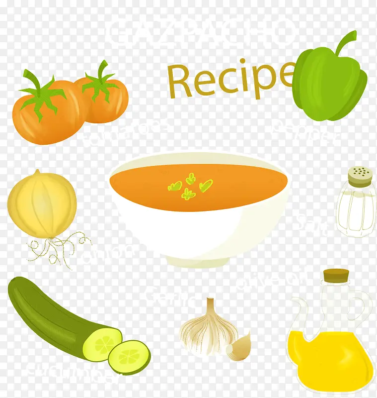 彩绘西班牙蔬菜冷汤食谱矢量素材