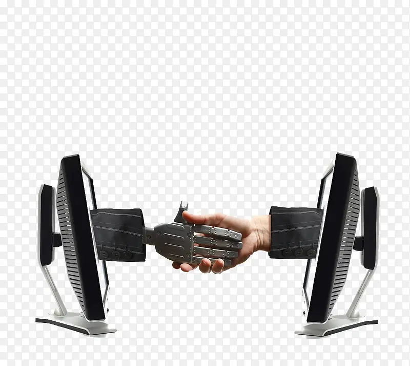 商务科技电脑机器人握手PNG