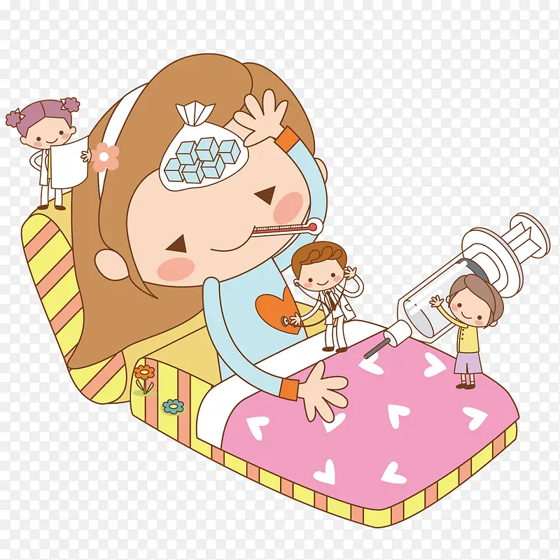 躺在床上看病的女孩