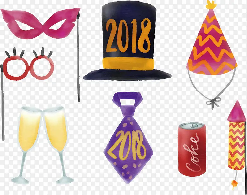手绘水彩新年派对帽子眼罩