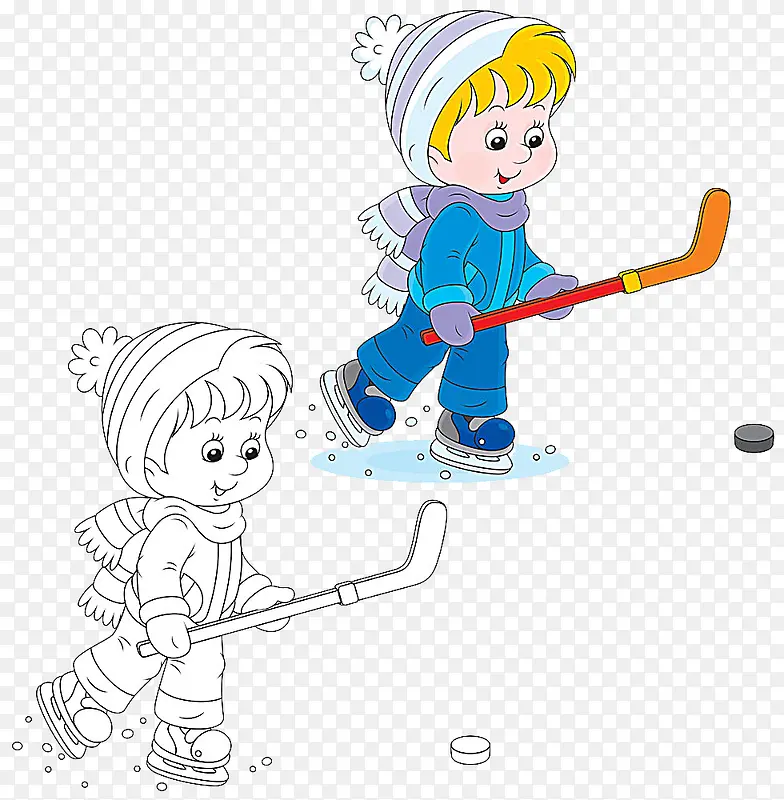 打冰球的男孩卡通画