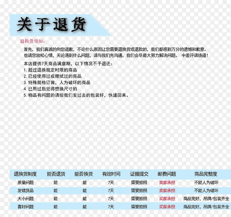 七天无理由 退货