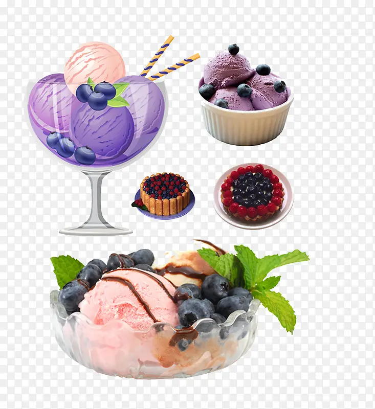 水果冰淇淋和水果拼盘
