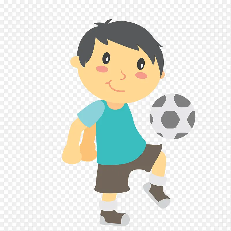 卡通踢足球的小男孩矢量图