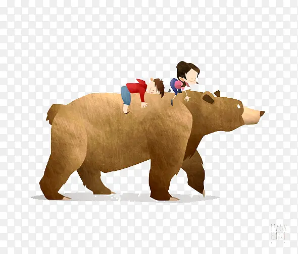 骑在熊身上的孩子