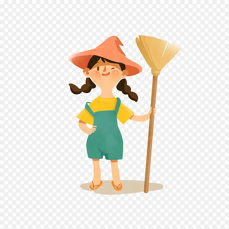 扁平化拿扫把的女孩