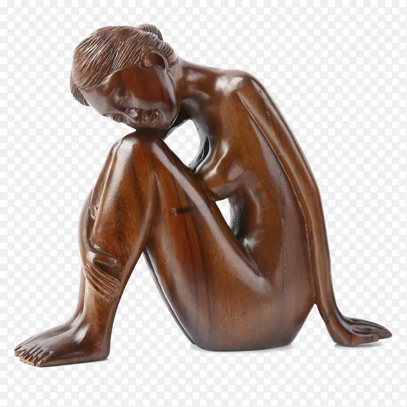 木雕工艺品坐着的女人