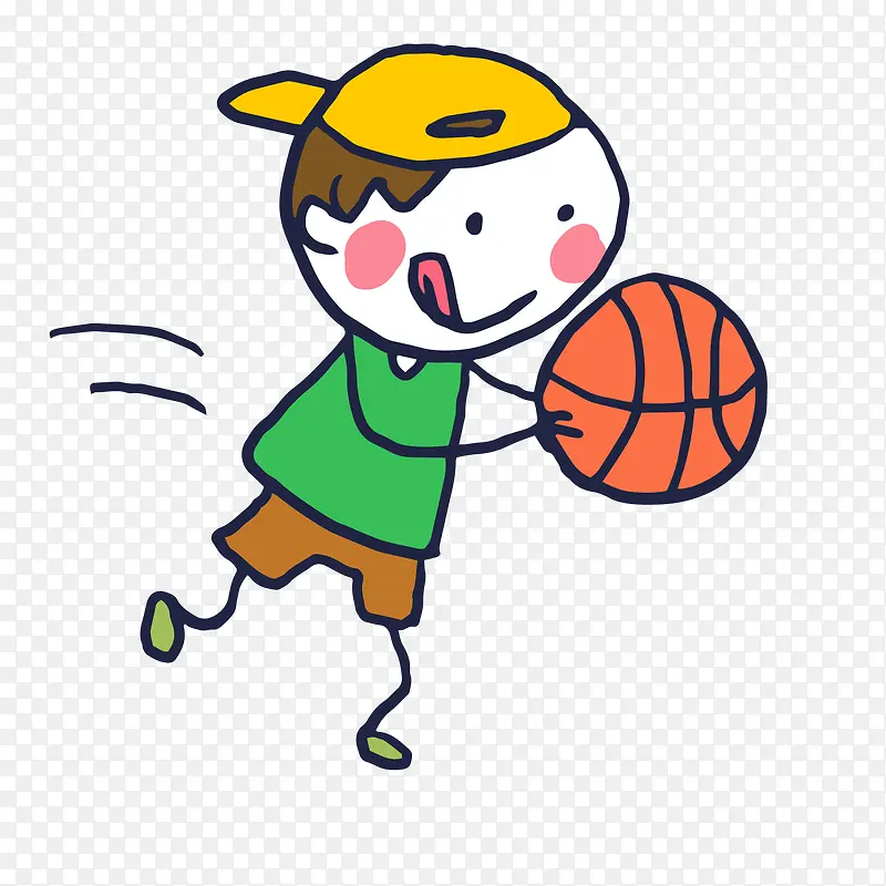 卡通手绘打篮球的男孩