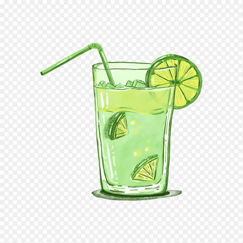 卡通手绘绿色的柠檬水