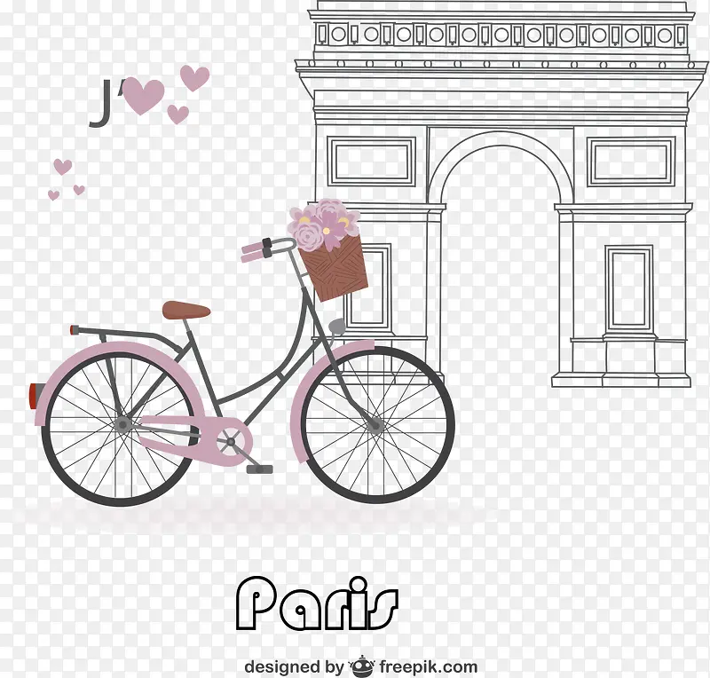浪漫巴黎单车插画
