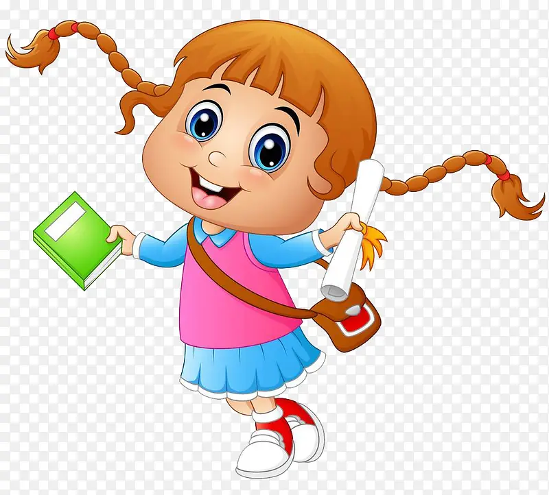 可爱的拿着书上学的女孩