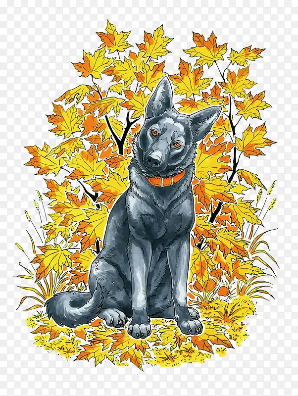 矢量狗和叶子